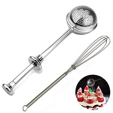 Imagem de Espanador de açúcar em pó com tampa, peneirador de farinha de açúcar, mini batedor de aço inoxidável para peneiras em pó para utensílios de assar, varinha de farinha para especiarias