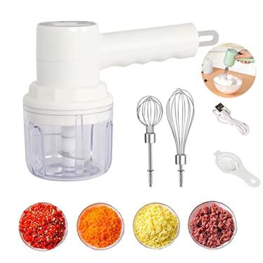 Imagem de 3 em 1 Misturador Automático Egg Masher USB Recarregável Cortador de Alho Elétrico Triturador de Leite Batedeira Misturadora de Alimentos de Cozinha (branco)