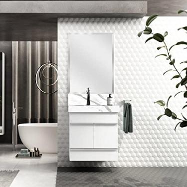 Imagem de Conjunto para Banheiro 1 Espelho Bisotê 1 Gabinete 1 Lavatório com Cuba Slim Blu Lavatórios Bumi Calacata/branco