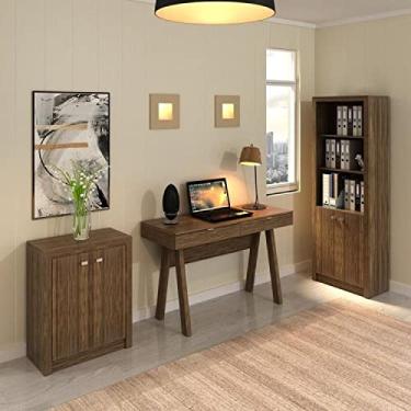 Imagem de Conjunto Home Office 3 Peças Escrivaninha 2 Gavetas 1 Armário 1 Balcão 2 Portas Tecno Mobili Nogal