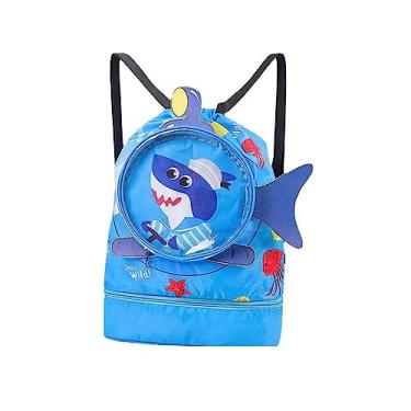 Imagem de Animal Fofo Mochila de Praia Mochila de Natação Ao Ar Livre Crianças Saco de Natação Meninas Mochila de Praia Mochila Molhado e Seco Natação Multicolor (L tubarão)