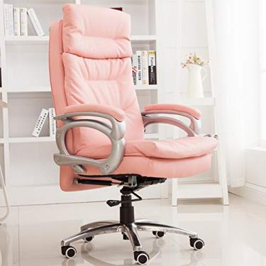 Imagem de Cadeira de escritório ergonômica de couro PU de postura, 400 lbs Cadeira executiva de couro colado com suporte lombar ajustável Cadeira executiva giratória de couro para tarefas com encosto alto, rosa