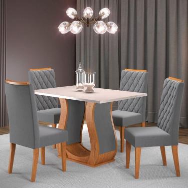 Imagem de Mesa de Jantar 4 Lugares Los Angeles Blonde/Veludo Cinza - Panorama Móveis