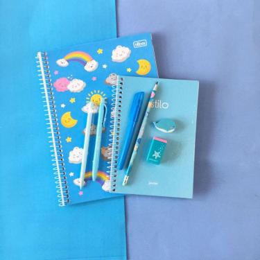 Imagem de Kit Papelaria Universitario Tons de Azul Neon Pastel
