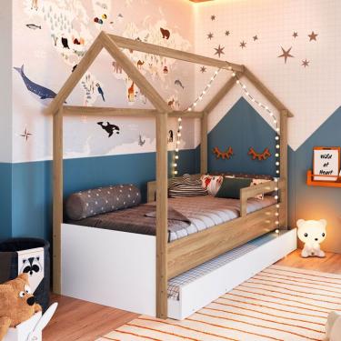 Imagem de Cama Infantil Montessoriana com Cama Auxiliar Miney Aveiro e Branco