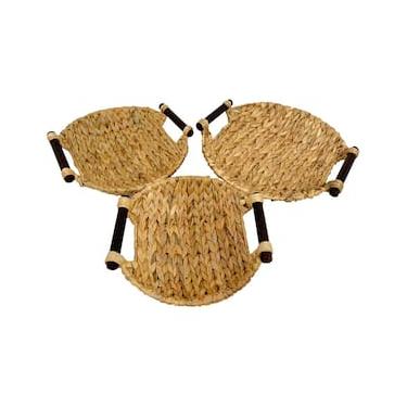 Imagem de Conjunto de Cestas em Fibra Natural L`Hermitage 28303 Redondas com Alças em Madeira – 3 Peças