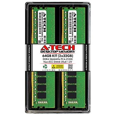 Imagem de A-Tech 64 GB (2 x 32 GB) DDR4 2666 MHz UDIMM PC4-21300 (PC4-2666V) CL19 DIMM 2Rx8 Módulos de memória RAM para desktop não ECC