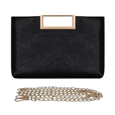 Imagem de NIGEDU Bolsa de mão feminina de couro PU com corrente transversal, brilhante, grande, embreagens, bolsas femininas, Preto, 13.39" (top) / 12.60" (bottom) x 1.57" x 8.27"