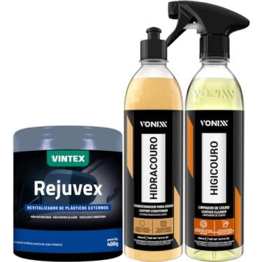 Imagem de Kit Limpeza Higienização e Hidratação Couro Restaurador Rejuvex P/Plásticos Vonixx