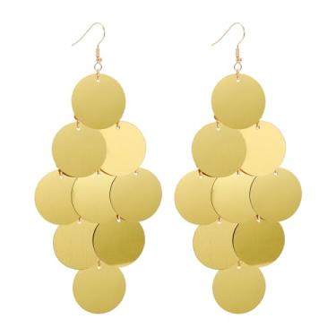 Imagem de Firstmeet Brincos redondos em camadas de contas de disco, brincos pendurados, joias de praia, presente, Liga de aço, Sem pedra preciosa