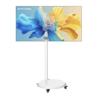Imagem de Suporte para monitor de 24-55 polegadas, TV vertical branca pura, carrinho móvel montado no chão, quadro de elevação e rotação, cantilever pneumático (24-43 polegadas/carrinho com rodas)