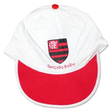 Imagem de Boné Bebê Branco Com Aba Vermelho Oficial Flamengo Torcida Baby