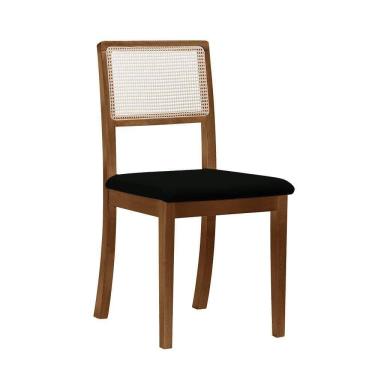 Imagem de Kit 8 Cadeiras De Jantar Madeira Maciça Encosto Telinha Palha Estofada Veludo Preto Rubi Preto