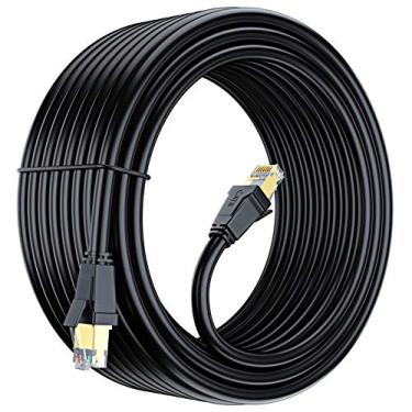 Imagem de Cabo Ethernet Cat 8 30,5 m, cabo Ethernet com conector RJ45 banhado a ouro, cabo de rede Cat 8, cabo de Internet LAN para modems, roteadores, switch de rede, cabo Ethernet de alta velocidade (preto)