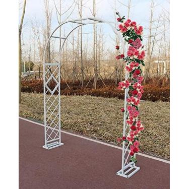 Imagem de Arco de jardim de rosas Arbor ao ar livre com base de metal Arco de casamento Arbores de jardim preto/branco Gramado quintal pátio treliça de festa para várias plantas trepadeiras Rosas vide