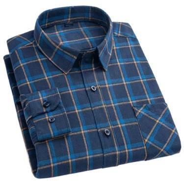 Imagem de Camisa xadrez masculina de flanela de algodão manga comprida macia para homens lazer clássico vintage masculino, 855, GG