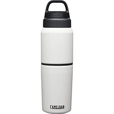 Imagem de CamelBak Garrafa de água e copo de viagem MultiBev – Aço inoxidável isolado a vácuo – Branco – Garrafa de 500 ml e copo de 355 ml