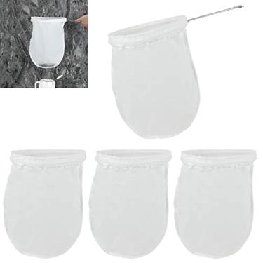 Imagem de Pacote com 4 sacos de filtro de café de malha ultrafina com 1 alça de moldura, saco de leite de nozes de grau alimentício de 200 malhas, coador de cozinha reutilizável, malha fina para leite de soja,