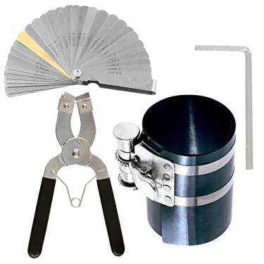 Imagem de Swpeet 4 peças de compressor de anel de pistão de 10 cm e ferramenta de instalação de pistão ajustável, alicates de remoção com chave e medidor de aço inoxidável para motor de carro
