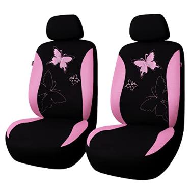 Imagem de Flying Banner Capas de assento de carro borboleta conjunto completo moda universal senhora mulher banco traseiro dividido colorido (rosa, 2 frentes -- renda)