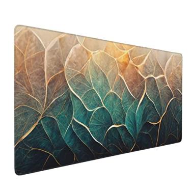 Imagem de Gaming Mouse Pad,Large Mouse Pads for Desk,Non-Slip Rubber Base Extended Mousepad,XXL Keyboard Mouse Mat,Computer Keyboard Desk Pad with Stitched Edges,35.4x15.8inch,Abstract Blue Gold Floral Marble