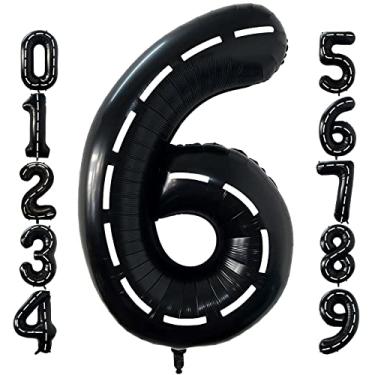 Imagem de 40 Inch Race Car Black Number 6 Balloon Large Size Jumbo Digit Foil Mylar Racetrack Helium Balloons for Boys 6th Racing Car Monster Truck Theme Birthday Party Anniversary Celebration Decoration