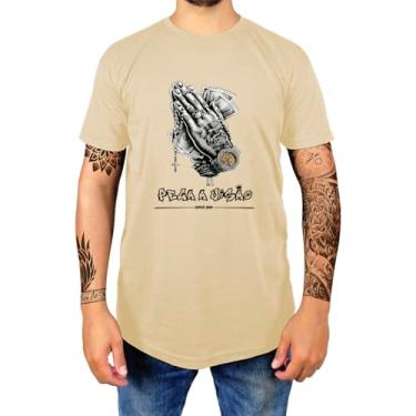 Imagem de Camiseta Masculina Casual Algodão Premium Estampada Gola Redonda Mão Reze (M, Caqui)