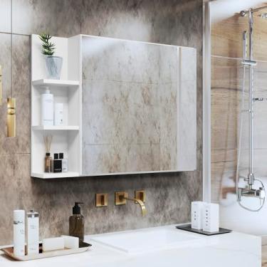 Imagem de Espelheira Branca Suspensa Armário de Banheiro Com Porta e Espelho Prateleira Closet