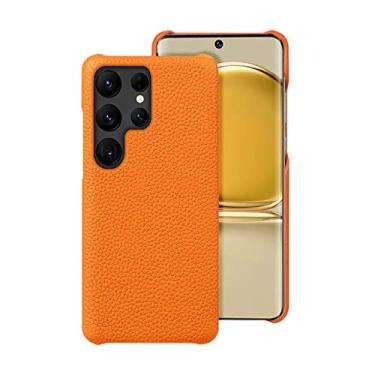 Imagem de Capa de telefone de couro genuíno para Samsung Galaxy S 24 S24 S23 Ultra S22 Plus S21 FE Note 20 Ultra A55 A54 A53 5G Capa traseira luxuosa, laranja, para Galaxy S24 Plus