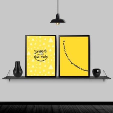 Imagem de Kit 2 Quadros Dentista Sorriso Amarelo 24X18Cm Preta