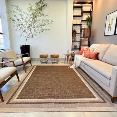 Imagem de Tapete Para Sala Luxo Moldura 3,00X4,00 Novo Decorativo Moderno Premium (87 BEGE COM MARROM, 3,00x4,00)