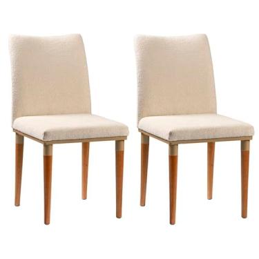 Imagem de Kit 2 Cadeiras Bouclê e Pés em Madeira Maciça Isa Bege/Champanhe