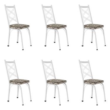 Imagem de Kit 6 Cadeiras De Cozinha Delaware Estampado Cedro Pés De Ferro Branco