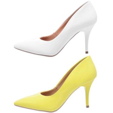 Imagem de Kit 2 Pares Scarpin Feminino Ellas Online Branco/Amarelo