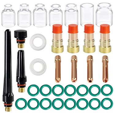 Imagem de TIANLYLIN 35 peças TIG soldagem corpo de pinça de lente a gás 4# - 12# Pyrex Cup Kit DB SR fit WP 17 18 26 tocha de solda TIG