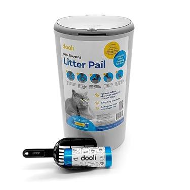 Imagem de dooli Balde de areia para armadilha de odor – Balde de areia para gatos inodoro com tampa e suprimento de 6 meses de sacos de recarga e colher – Abertura da tampa da torneira de um dedo