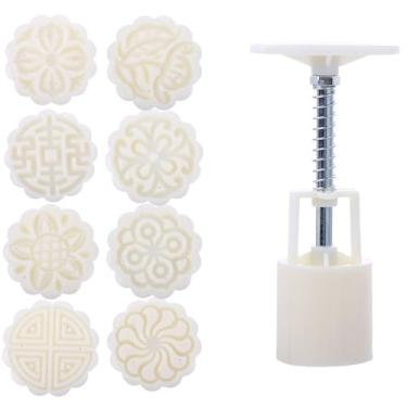 Imagem de Moldes de bolo de lua 8 peças/conjunto de molde de bolo de lua em forma de flores 3D prensa manual de biscoito carimbo de bolo de lua molde de êmbolo molde de êmbolo 25 g ferramenta de pastelaria faça