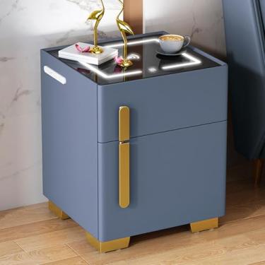 Imagem de Mesa de cabeceira inteligente com gaveta e cofre, cabeceira de quarto inteligente, mesa Mesas de cabeceira LED com estação de carregamento Mesa de cabeceira moderna Mesa de cabeceira pequena, cof