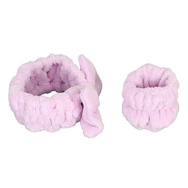 Imagem de Conjunto de Pulseira de Bandana, Faixa de Cabelo de Flanela para Maquiagem Com Pulseira para Mulheres e Meninas, Elástico Absorvente Macio, Kit, Maquiagem para Lavagem