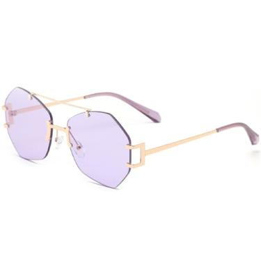 Imagem de HCPIHF Óculos de sol de metal poligonal sem aro, masculino e feminino, óculos de sol UV400, óculos escuros, DOURADO ROXO, tamanho único
