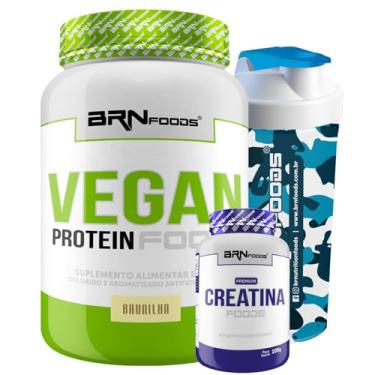 Imagem de Kit Vegan Protein 900g + Premium Creatina 100g + Coqueteleira - BRN FOODS (Médio, Baunilha)
