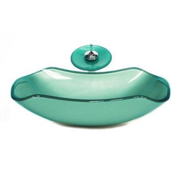 Imagem de Cuba Vidro Abaulada 51Cm Verde + Válvula + Torneira Cascata - Cubas E 