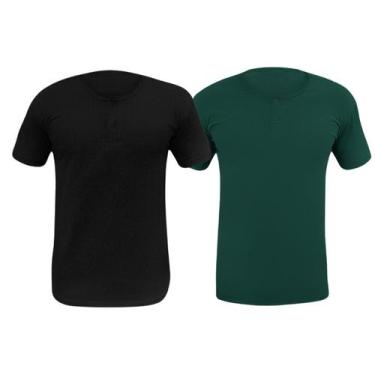 Imagem de Kit 2 Camiseta Henley Masculina Camisa Botões Gola Portuguesa Premium 