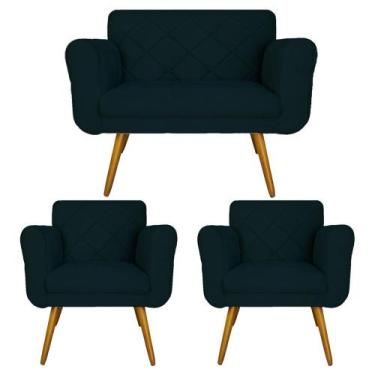 Imagem de Kit Namoradeira e 2 Poltrona Decorativa Sala Comercial Isabella Suede 