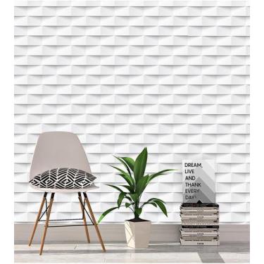 Imagem de Papel De Parede Tijolo 3D Com Efeito De Sombras Em Tons De Branco E Pr