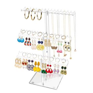 Imagem de OAOLEER Organizador de colar de acrílico, suporte de colar transparente, organizador de joias com ganchos bilaterais para colares, pingentes e pulseiras (34,8 cm (3 camadas)