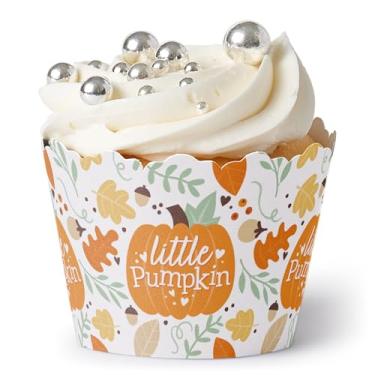 Imagem de Big Dot of Happiness Little Pumpkin – Decorações de festa de aniversário ou chá de bebê – Embalagem de cupcake de festa – Conjunto de 12