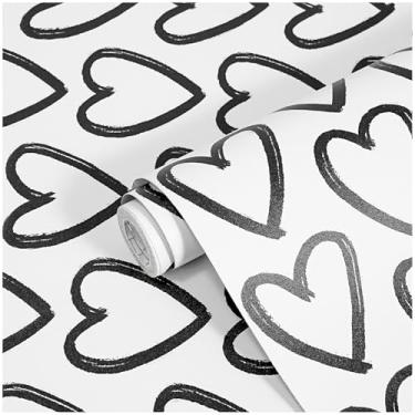 Imagem de Papel de parede removível autoadesivo preto e branco para quarto, armários de banheiro, decoração de quarto de crianças, rolo de vinil