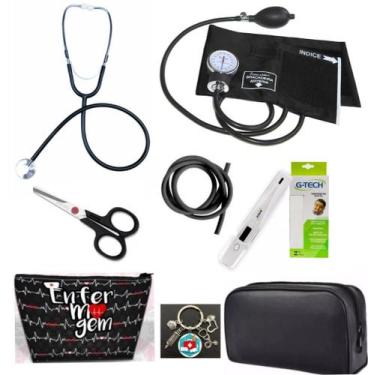 Imagem de Kit Esfigmomanômetro + Estetoscópio Manual Premium G-tech, preta