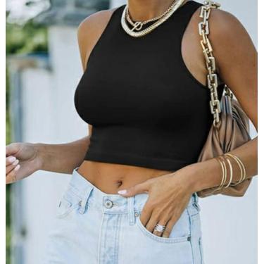 Imagem de Cropped Regata Feminino Com Costura Embutida Top Regatinha Tecido Supl